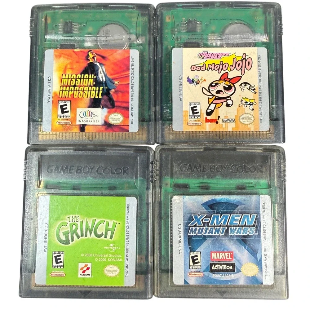 Nintendo Game Boy Color 4 Game Lot The Grinch X-Men Powerpuff Girls Mission Imp
